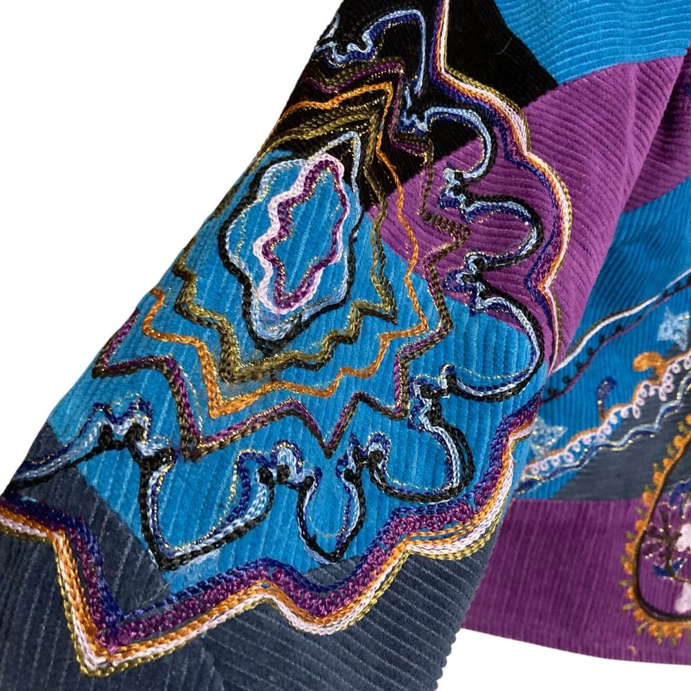 Vintage Y2K Julia Kim Blue Purple Corduroy Paisley Patchwork Blazer Size Medium - Picture 9 of 16